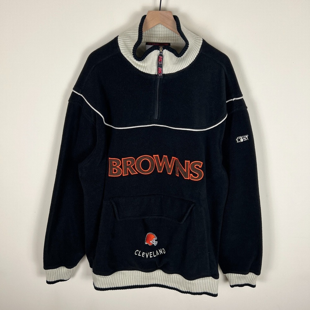 Vintage Cleveland Browns NFL BET Sports 1/4 Zip Fleece Pullover Black XL 28x32